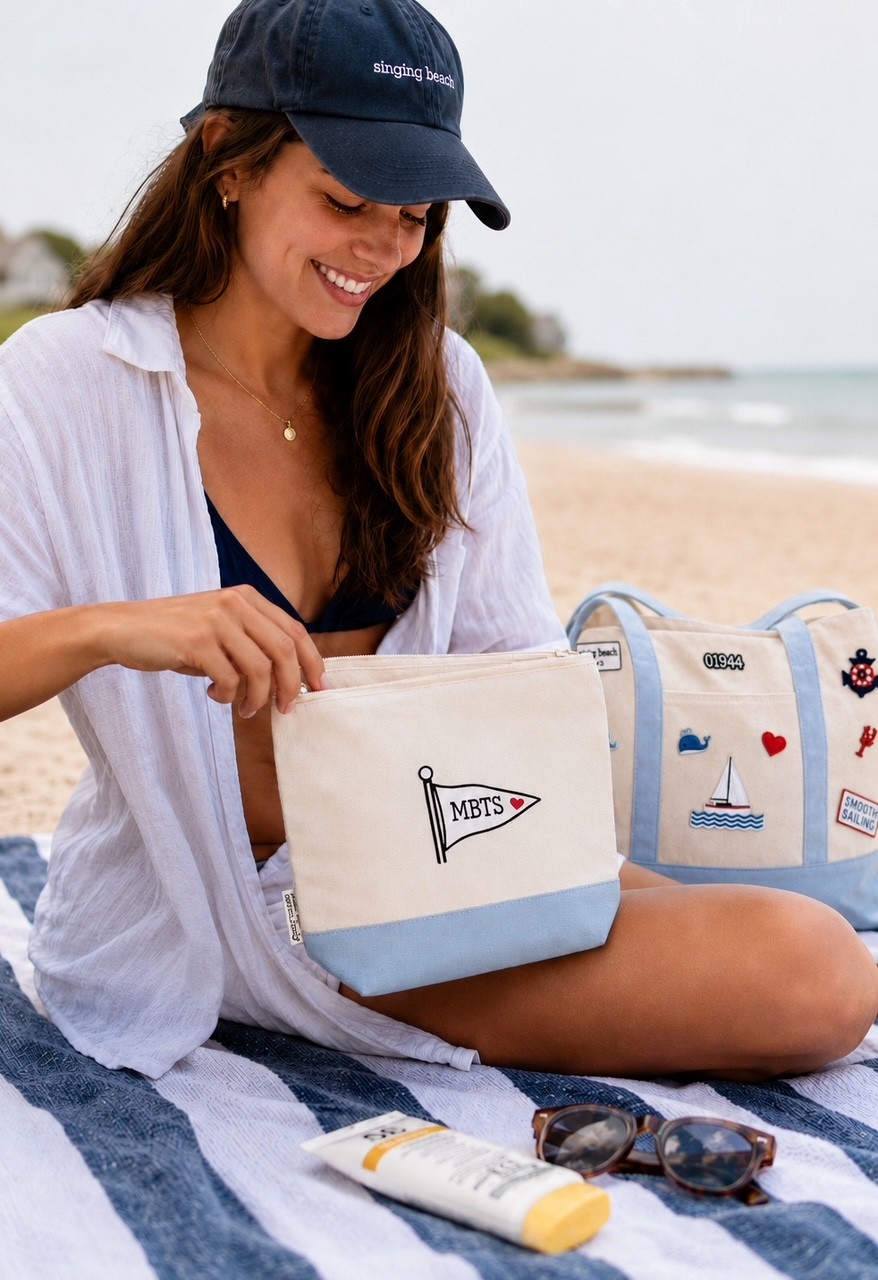 Patches by the Sea beach tote and pouch